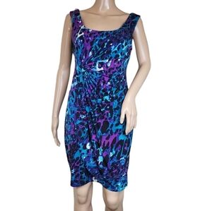 Dress Barn Cheetah Blue Purple Side Cinched Dress